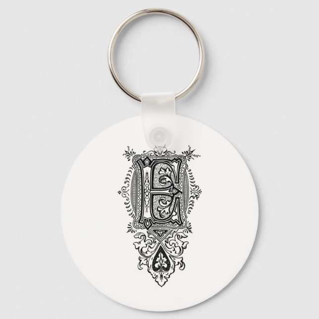 Vintage florale Schwarze Monogramm E Schlüsselanhänger (Vorderseite)