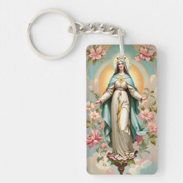 Vintage florale Selige Mutter Mary Katholic Keycha Schlüsselanhänger