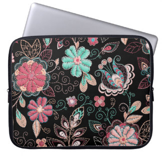Vintage florale Stickerei Dunkles Muster Laptopschutzhülle