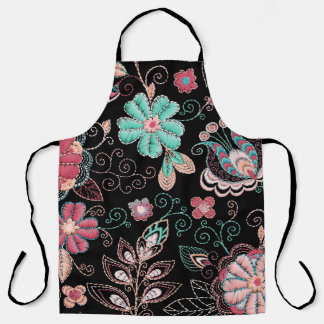 Vintage florale Stickerei Dunkles Muster Schürze