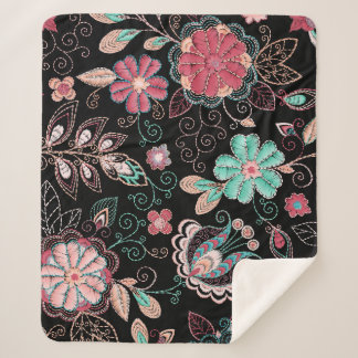 Vintage florale Stickerei Dunkles Muster Sherpadecke