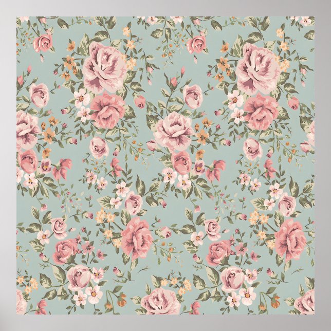 Vintage florale Tapete Poster (Vorne)