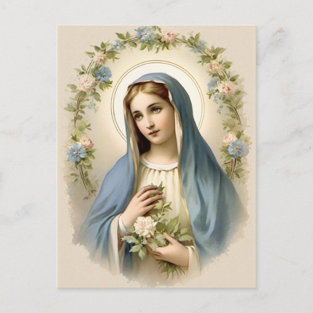 Vintage floralgesegnete Mutter Mary Katholic Postkarte (Vorderseite)