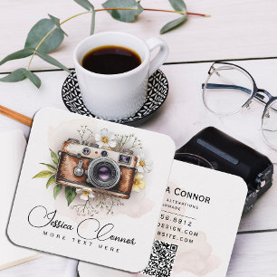 Vintage Floralkamera - Personalisierte Fotografie Quadratische Visitenkarte