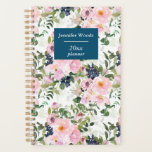 Vintage Florals in Rost und Navy Personalisiert Planer<br><div class="desc">Vintage,  romantische Aquarellmuster in Rosa und Marineblau,  personalisiert mit Ihrem Namen.</div>