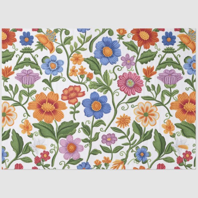 Vintage Florals Knitting Botanical Pattern Pastel  Seidenpapier (Vorderseite)