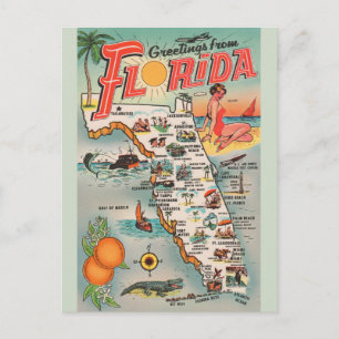 Vintage Florida-Karte Postkarte