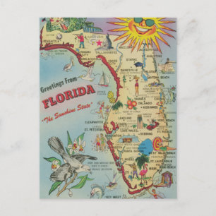 Vintage Florida Map Moving/ Relocation Postcard Postkarte