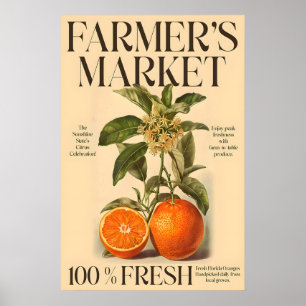 Vintage-Florida-Orangen-Druck Bauernmarkt Poster