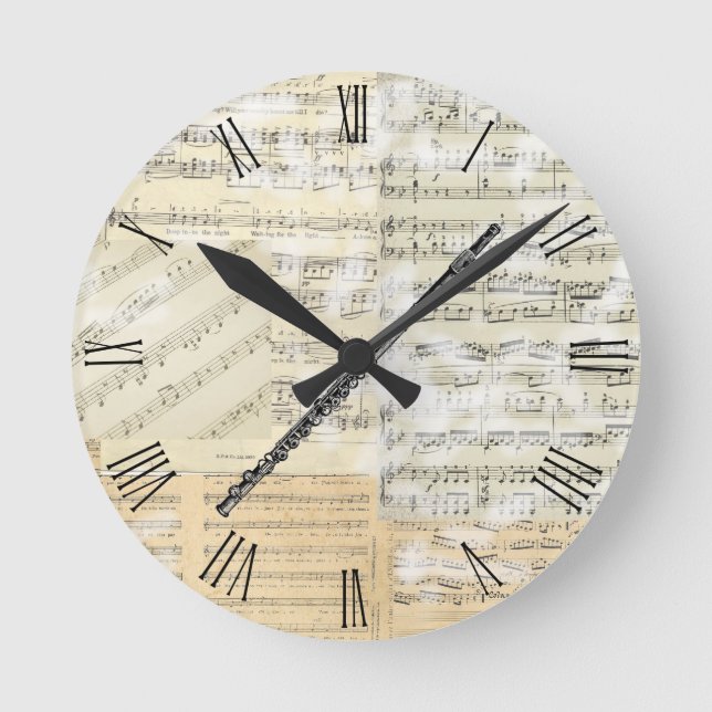 Vintage Flöten-Musik-Uhr Runde Wanduhr (Vorderseite)