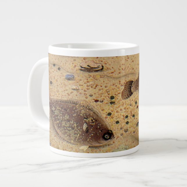Vintage Floundern, Meeresfauna und -flatter Jumbo-Tasse (Vorderseite Links)