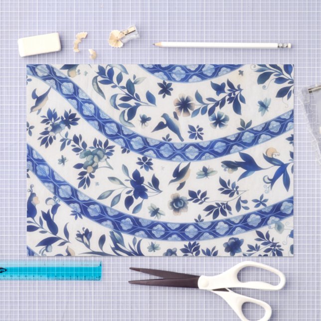 Vintage Flow Blue Muster Seidenpapier (Handwerk)