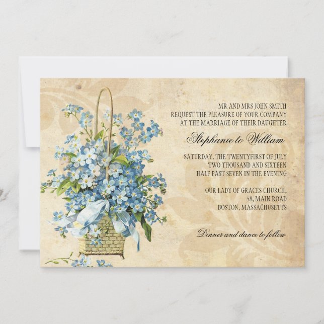 Vintage Flower Basket Wedding Invitation Einladung (Vorderseite)