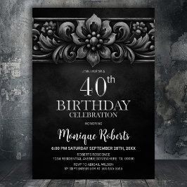 Vintage Flower Black 40th Birthday Party Einladung