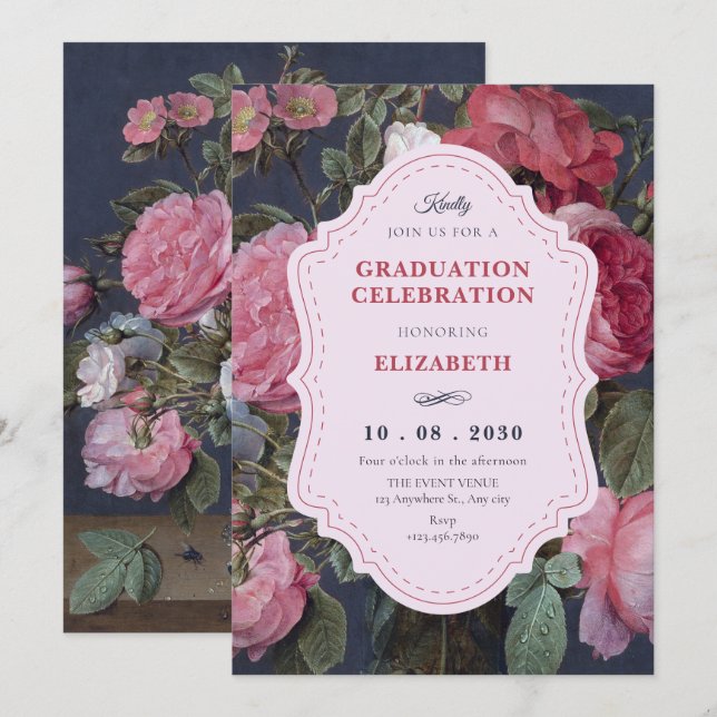 Vintage flower bouquet art graduation einladung (Vorne/Hinten)