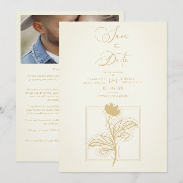 Vintage Flower Modern Script Custom Photo Wedding (Vorne/Hinten)