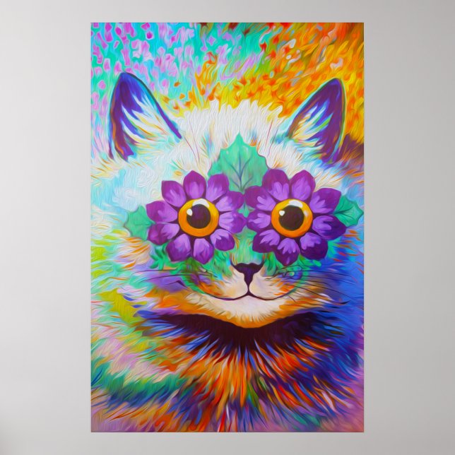 Vintage Flower Power Cat Art Poster (Vorne)