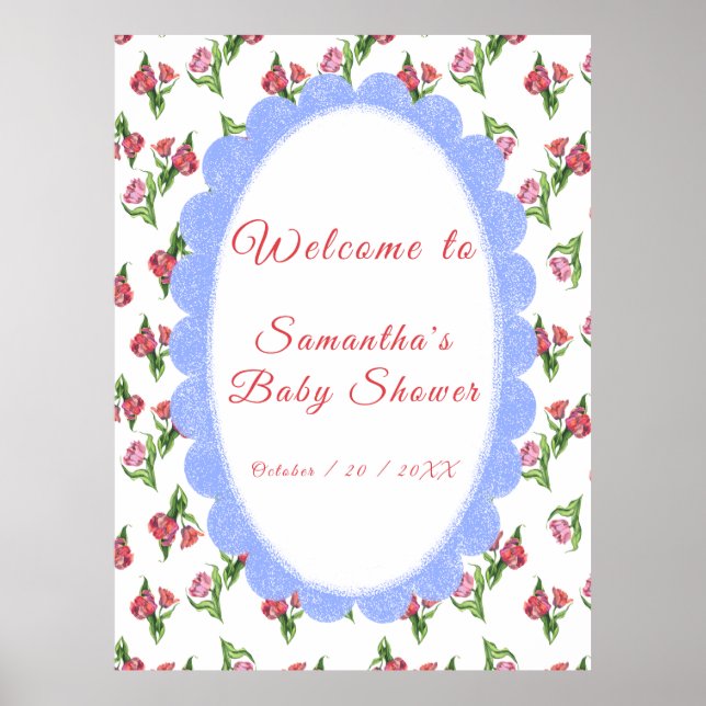 Vintage flowers Baby shower Welcome Poster (Vorne)