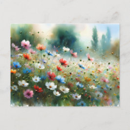 Vintage  Flowers Field Nature Scene Postkarte