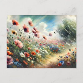 Vintage  Flowers Field Nature Scene Postkarte