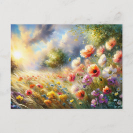 Vintage  Flowers Field Nature Scene Postkarte