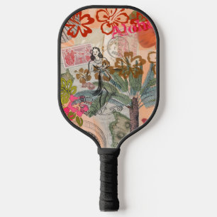 Vintage Flowers Hula Colorful Hawaiian Tropical Pickleball Schläger