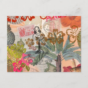 Vintage Flowers Hula Colorful Hawaiian Tropical Postkarte