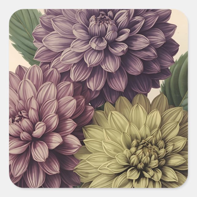 Vintage Flowers Quadratischer Aufkleber (Vorderseite)