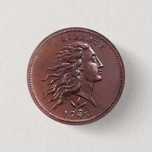 Vintage Flowing Hair Large Cent Button