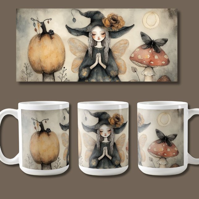Vintage Flüchtige Halloween-Hexe mit Flügeln Kaffeetasse (Von Creator hochgeladen)