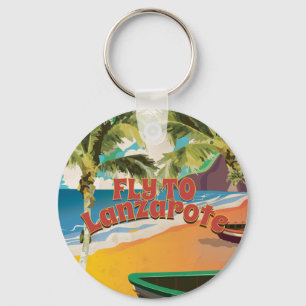 Vintage-Flug nach Lanzarote-Reiseposter Schlüsselanhänger