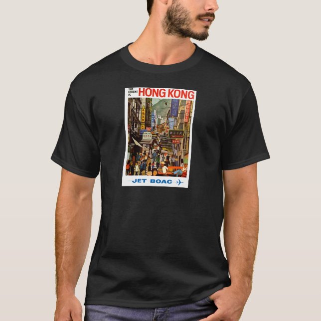 Vintage Fluglinien-Hong- KongChina-Reise T-Shirt (Vorderseite)