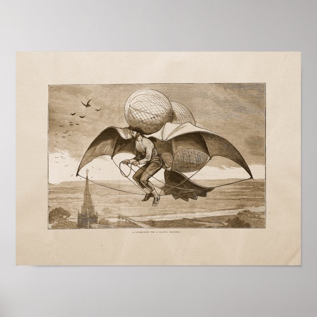 Vintage Flugmaschine Kunst-Illustration Poster (Vorne)