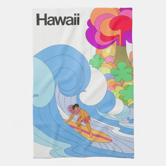 Vintage Flugreise nach Hawaii Geschirrtuch (Vertikal)