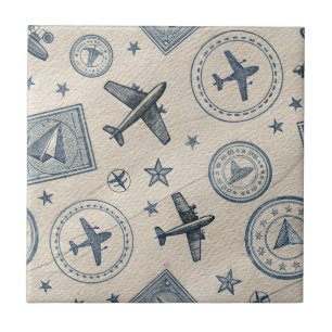 Vintage-Flugreise-Pass-Stempel-Muster (1) Fliese