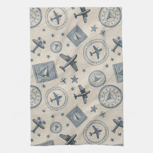 Vintage-Flugreise-Pass-Stempel-Muster (1) Geschirrtuch