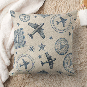 Vintage-Flugreise-Pass-Stempel-Muster (1) Kissen