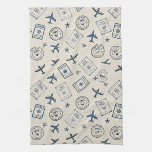 Vintage-Flugreise-Pass-Stempel-Muster (2) Geschirrtuch