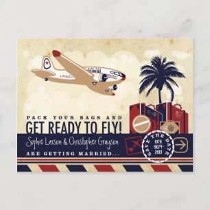 Vintage Flugreise Save the Date Postkarte