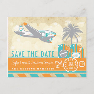 Vintage Flugreisebilderung Save the Date Ankündigungspostkarte