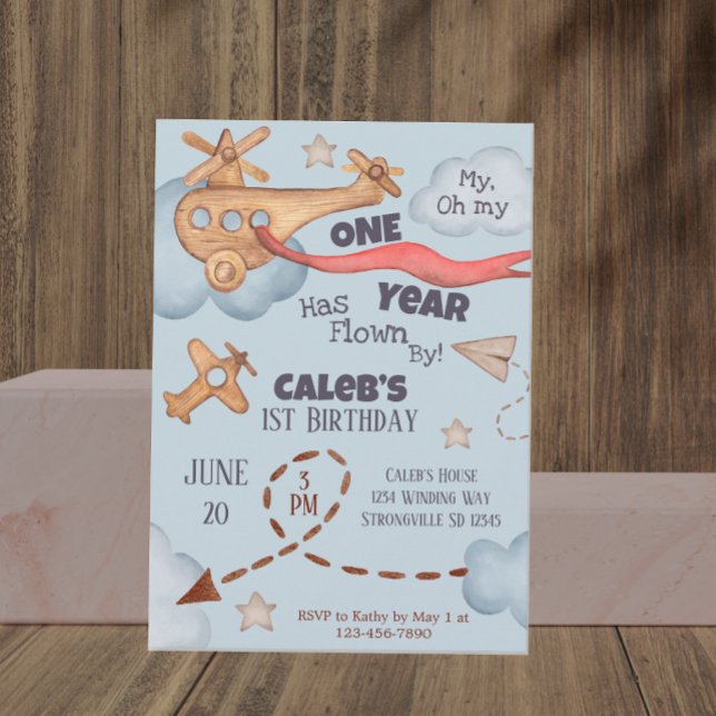 Vintage Flugzeit fliegt Blue Birthday Einladung (Von Creator hochgeladen)