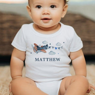 Vintage-Flugzeug-Aquarell-Babys-Body Baby Strampler