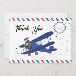 Vintage-Flugzeug Blau Baby Shower Dankeschön Dankeskarte