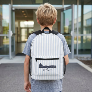 Vintage-Flugzeug Blau-Weiß gestreift Custom Bedruckter Rucksack