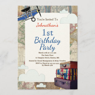 Vintage Flugzeug & Clouds World Travel Baby Dusche Einladung