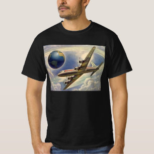 Vintage-Flugzeug fliegt um die Welt in Wolken T-Shirt
