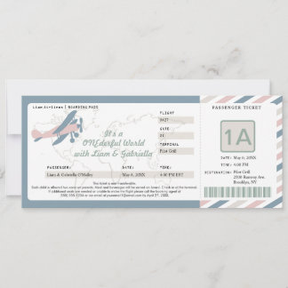 Vintage-Flugzeug-Geburtstags-Bordkarte-Ticket Einladung