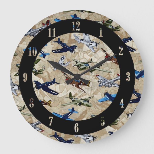 Vintage Flugzeug - Luftfederklemme Große Wanduhr (Vorderseite)
