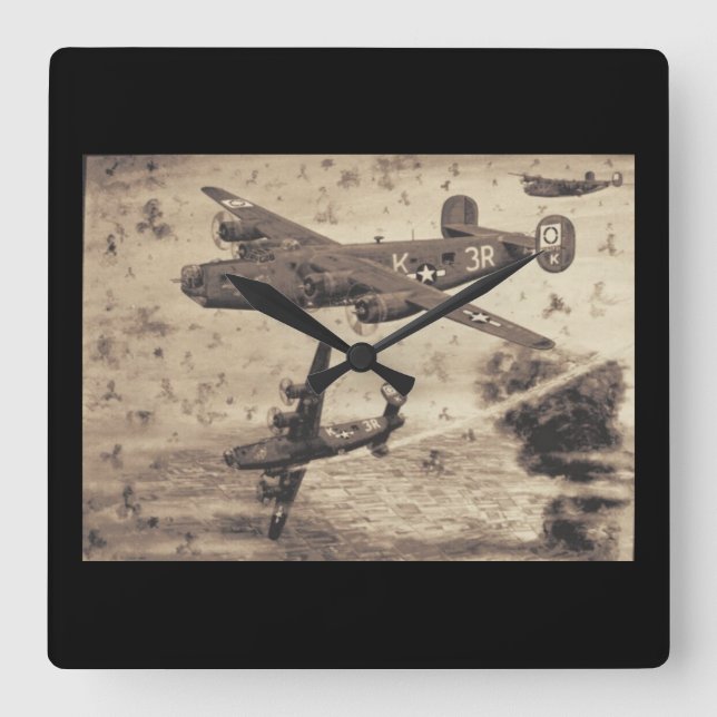 Vintage Flugzeug - Luftfederklemme Quadratische Wanduhr (Vorderseite)