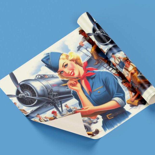 Vintage-Flugzeug-Pin-up Geschenkpapier (Von Creator hochgeladen)